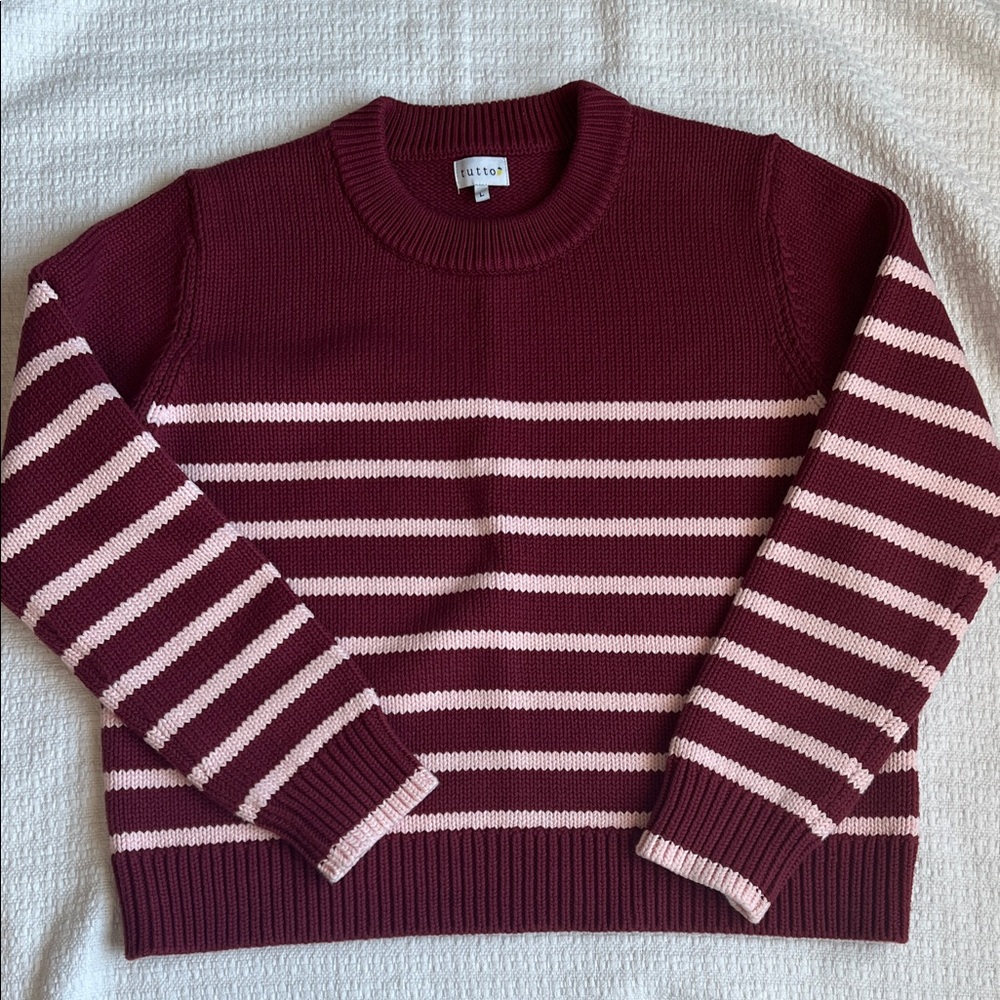Tutto Knit Burgundy and Pink Striped Cotton Sweater